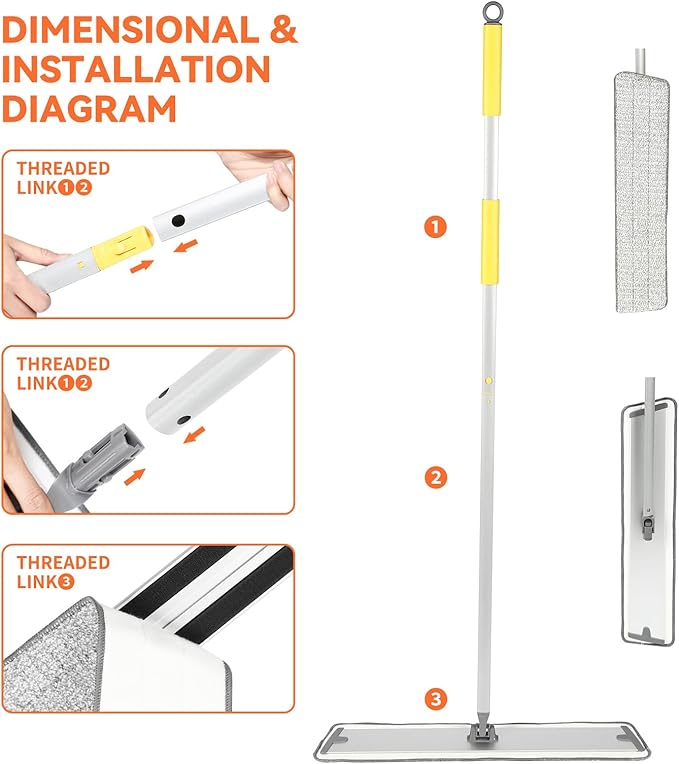 The Curved Surface Mop with Aluminum Pole 360° Rotating Head for Effortless Floor Cleaning Washable &amp Reusable Microfiber Pads for All Floor Types