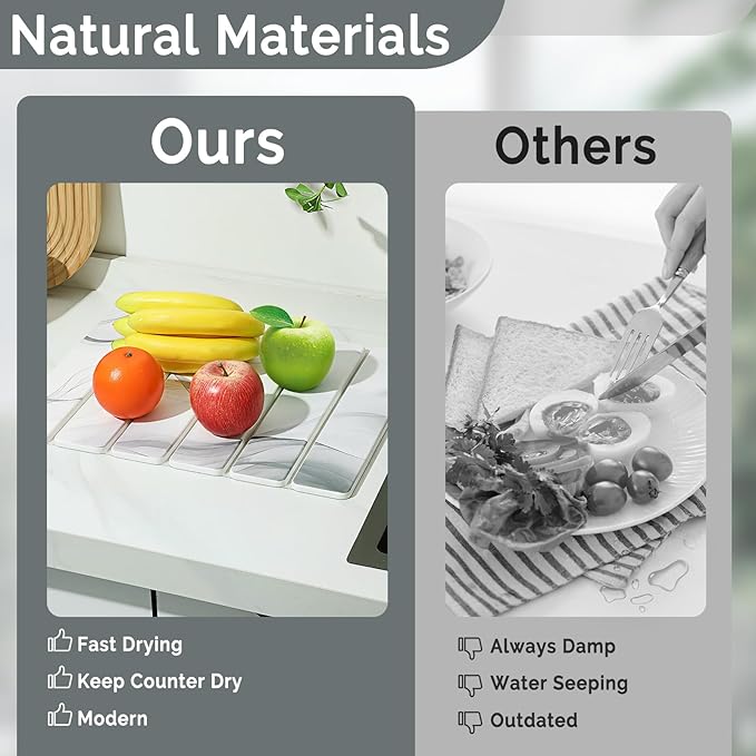 Small Stone Dish Drying Mat for Kitchen Counter 2 PCS 16×12 &amp 8x4 Quick Dry Stone Mats Foldable Water Absorbing Diatomaceous Earth Drying Dish Pad for Countertop Bottle Utensil Cup(White Gra