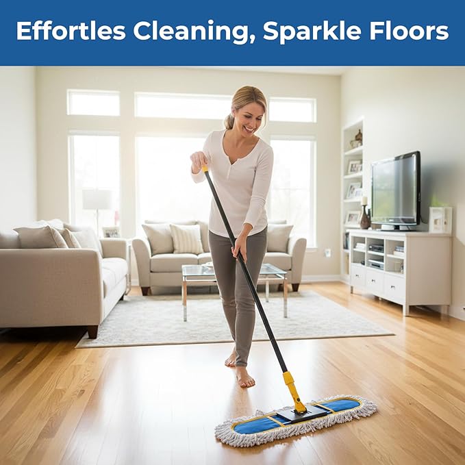 24 Dust Mop for Floor Cleaning Large Areas Dry &amp Wet Mop with 2 Washable Cotton Pads Efficiently Picks Up Pet Hair &amp Dust for Hardwood Tile Laminate Patio