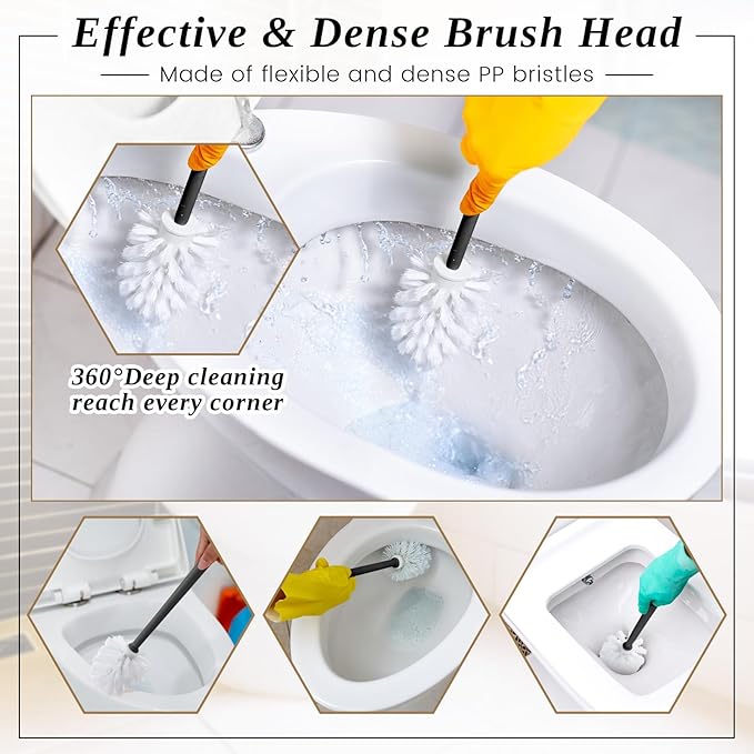 15 Sets Toilet Holder and Brush Set 16.14 Inch Toilet Bowl Cleaner Brush with Caddy Bathroom Scrub Plastic Scrubber with Long Handle for Bathroom Cleaning Easy to Assemble (Black)