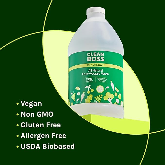 CleanBoss Eat Cleaner Triple-Action Fruit + Veggie Wash Refill - 64 oz - Removes Harmful Residue - Keeps Produce Fresh Up to 5X Longer - Vegan Gluten Free