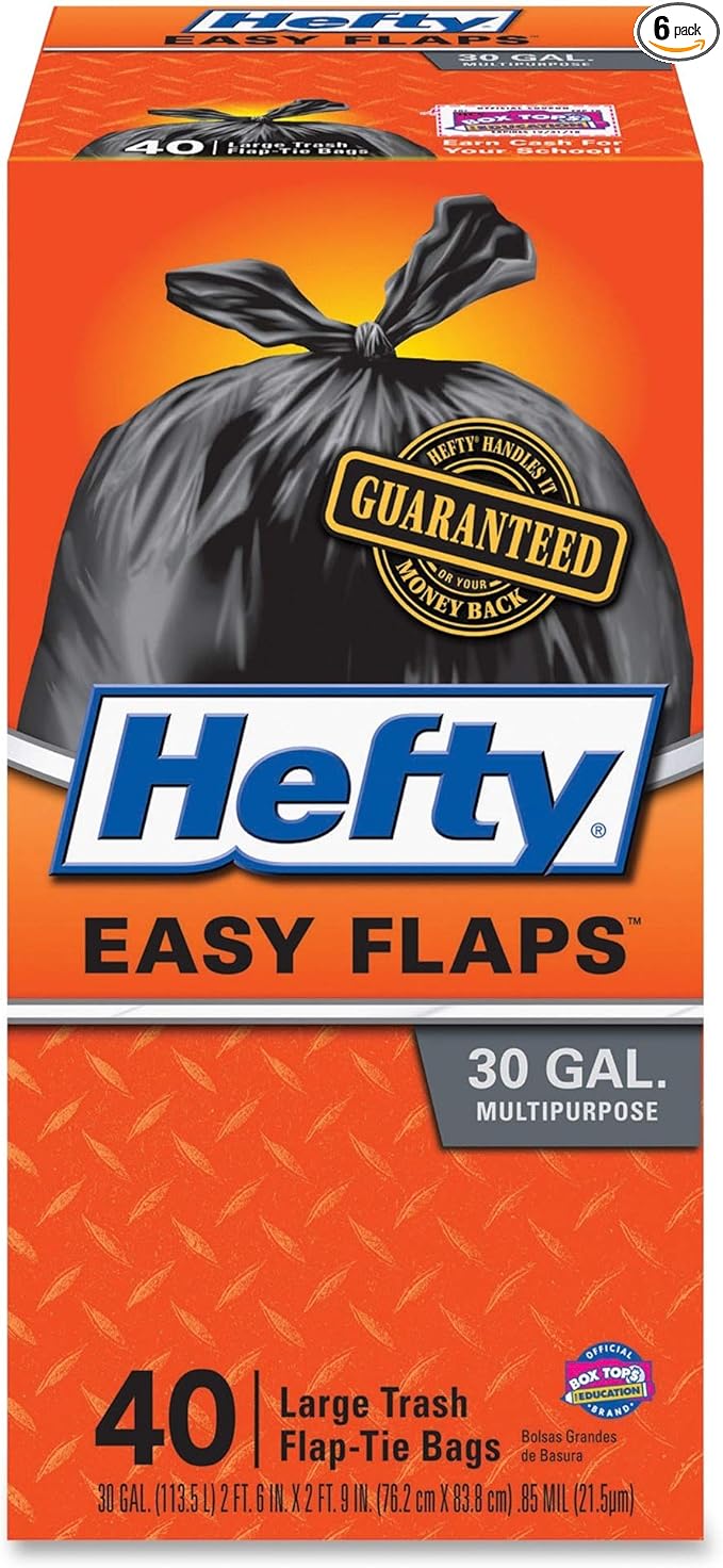 Hefty Easy Flaps Multipurpose Large Trash Bags Unscented 30 Gallon 40 Count
