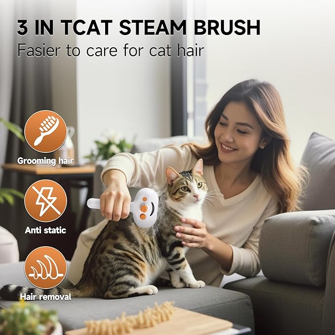 Pet Steam Brush for Dog &amp Cat – shower bath brush – Steam for Shedding &amp Grooming Water Brush for Long &amp Short Haired Pets Spritz Defur Comb 3-in-1 Spray Hair Removal Comb Includes 1*Water