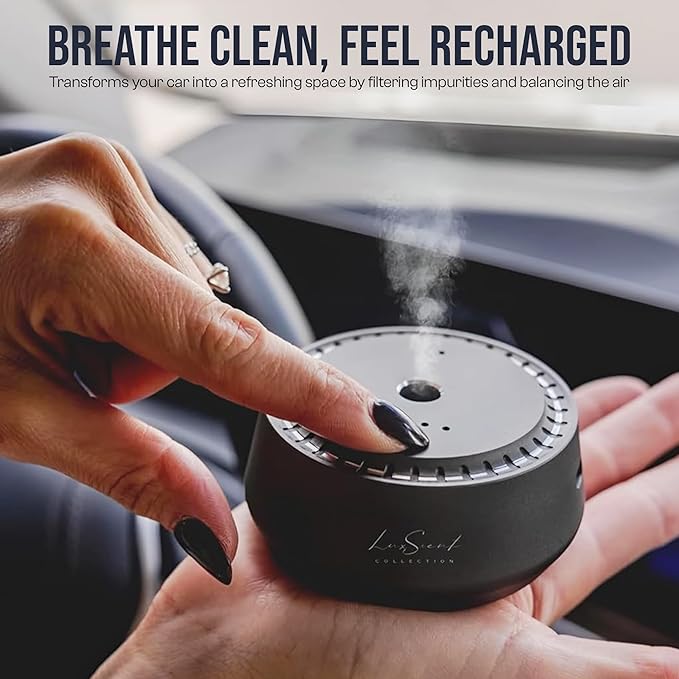 Smart Car Diffuser with 20ML Scent Oil Included - Car Air Freshener - Aromatherapy Diffuser - Portable Compact Cordless and Quiet Device - Deluxe Car Diffuser Luxscent Collection