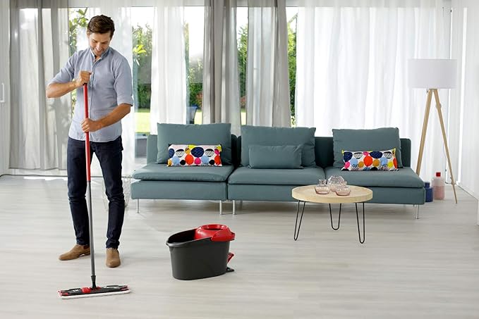 Vileda Ultramax Turbo XL Set XL Floor Mop with Telescopic Handle for Large Surfaces Microfibre Mop Cover Bucket with Spinner for All Hard Floors Love It Clean Eco Packaging