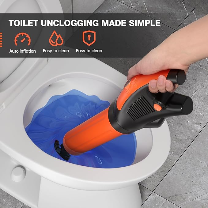 Electric toilet plungerToilet Auger with Pressure Gauge Electric Drain Snake for Clogged Toilet High-Pressure Toilet Auger plungers for bathroomPneumatic Toilet Auger Tool