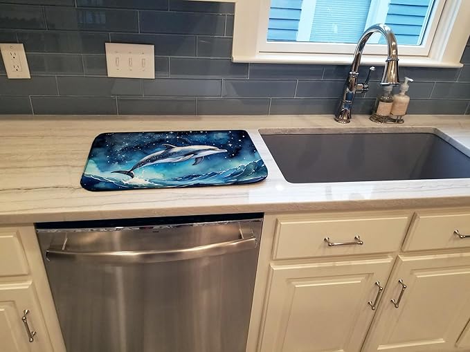 Caroline's Treasures Dolphin in a Starry Sea Dish Drying Mat Absorbent Dish Drying Mat Pad for Kitchen Counter Dish Drainer Mat for Countertop 14 x 21 Multicolor