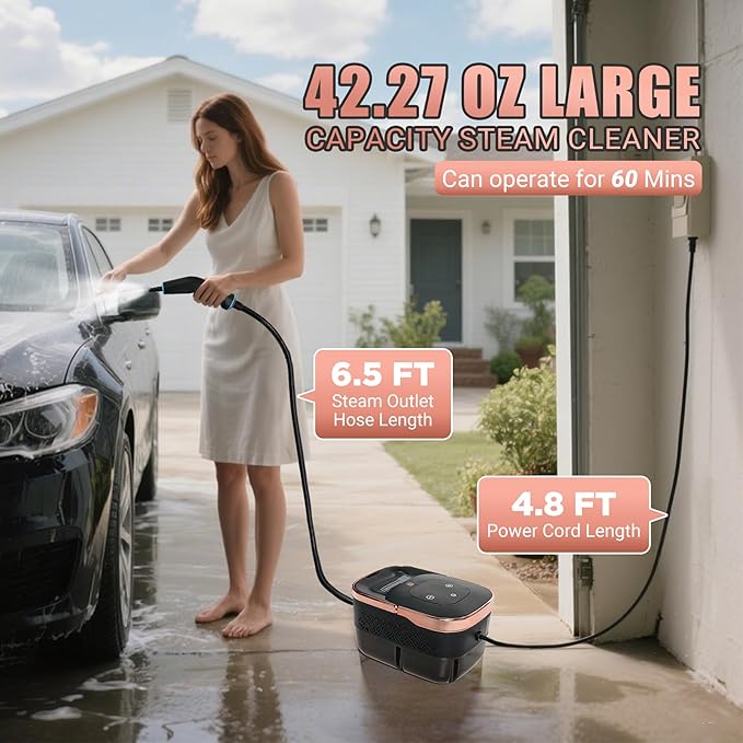 2500W Handheld Steam Cleaner10 Accessories with 8 Adjustable Pressures for Tile/Grease/Carpet 45oz Large Tank Chemical Free Cleaning Portable Multi-Surface Steamer for Home Cars Kitchens(Gold)