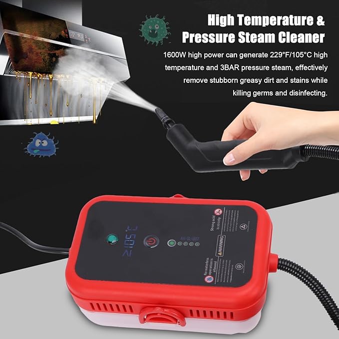 Generic Steam Cleaner Portable High Temperature Handheld Steam Cleaner with Brush Kit for Kitchen Hood Grill Furniture Bathroom Car (Red)