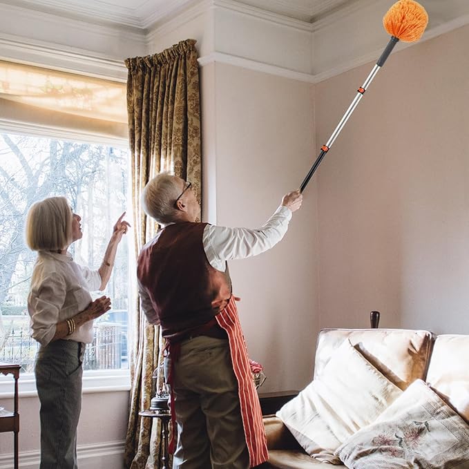 23 ft High Reach Window Squeegee &amp Cobweb Duster with Extension Pole 2 in 1 Squeegee for Window Cleaning Spider Web Brush with Lightweight 4-16.5 ft Telescoping Pole for Outdoor Indoor Car Clean