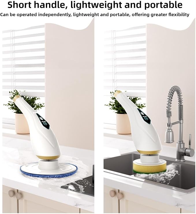 Cordless Electric Spin Scrubber with 2/6/8 Heads for Elderly 59 Extendable Handle 2 Speeds 480RPM 4000mAh Battery IPX7 Waterproof for Bathroom Shower Tile Floor Kitchen (8 Heads)