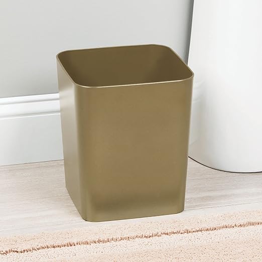 mDesign Square Shatter-Resistant Plastic Small Trash Can Wastebasket Garbage Container Bin for Bathrooms Powder Rooms Kitchens Home Offices - Soft Brass Finish