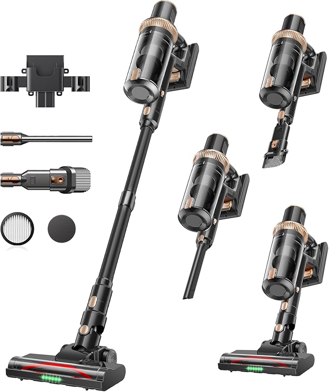Cordless Vacuum Cleaner 600W 55KPA 60Mins Vacuum Cleaners for HomeAnti-tangle Wireless VacummRechargeable Vacuum With Green LightPowerful Stick Vacuum for Carpet/Hardwood FloorsPet HairBlack