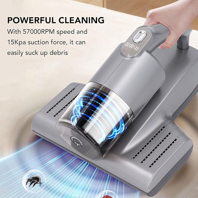 Alomejor Mattress Vacuum Cleaner Bed Vacuum Cleaner with 15Kpa Powerful Suction 57000RPM Light Ultrasonic Technology for Dust Pet Hair Sofa Blanket Carpet