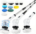 Electric Spin Scrubber 3-Speed Cordless Shower Scrubber with Long Handle &amp 10 Replaceable Brush Heads 90 Mins Runtime &amp Full-Body IPX7 Waterproof Shower Cleaner Brush for Bathroom Kithchen