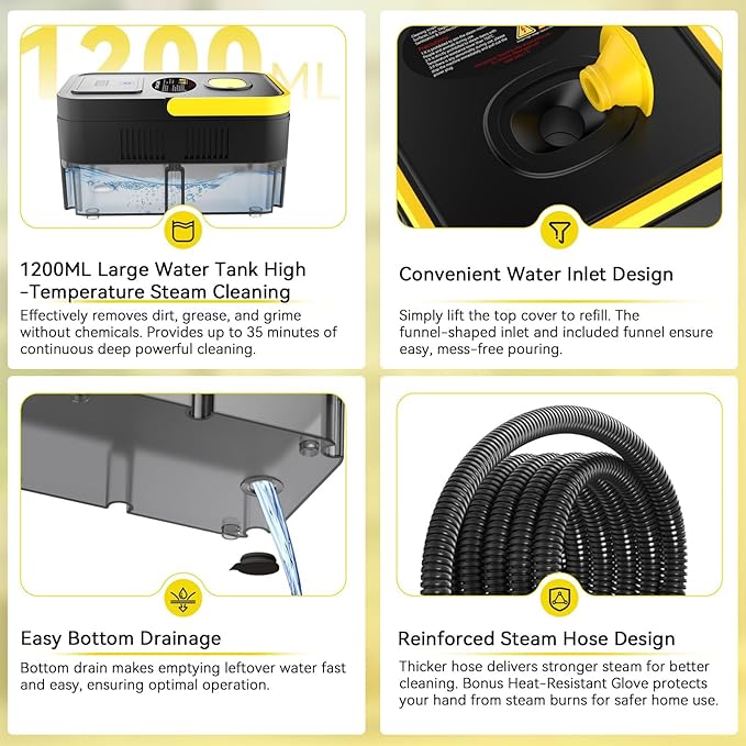 Steam Cleaner 2500W High Pressure Steam Cleaner for Home 10s Fast Heat-Up Chemical-Free Steamer for Cleaning with 6 Steam Levels 41oz Tank Handheld Steam Cleaner for Car Grease Grout Tile