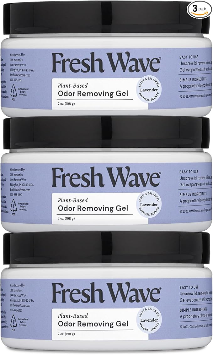 Fresh Wave Lavender Odor Removing Gel 7 oz. Pack of 3 - Safer Odor Absorbers for Home Natural Plant-Based Odor Eliminator Every 7 oz. lasts 15-30 Days For Cooking Trash &amp Pets