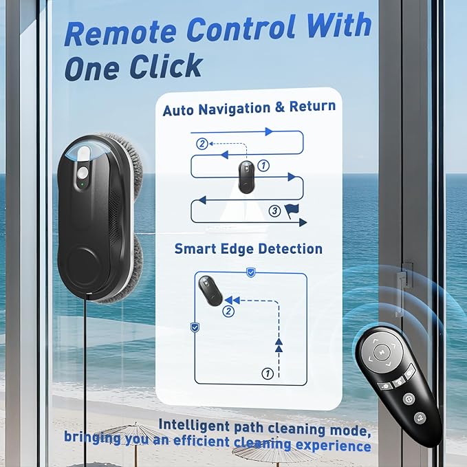 KKI Window Cleaning Robot Automatic Window Cleaner Robot AC Power Dual Spray Max 3200Pa AI Path Planning &amp Edge Detection for High-Rise Windows GlassDoor10xCloths X3