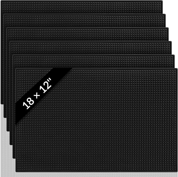 Tioncy 14 Pcs Bar Mat for Countertop 18 x 12 Inch Non Slip Rubber Mat Service Spill Cocktail Bartending Restaurants Barbershop Clippers Salon Tools Black