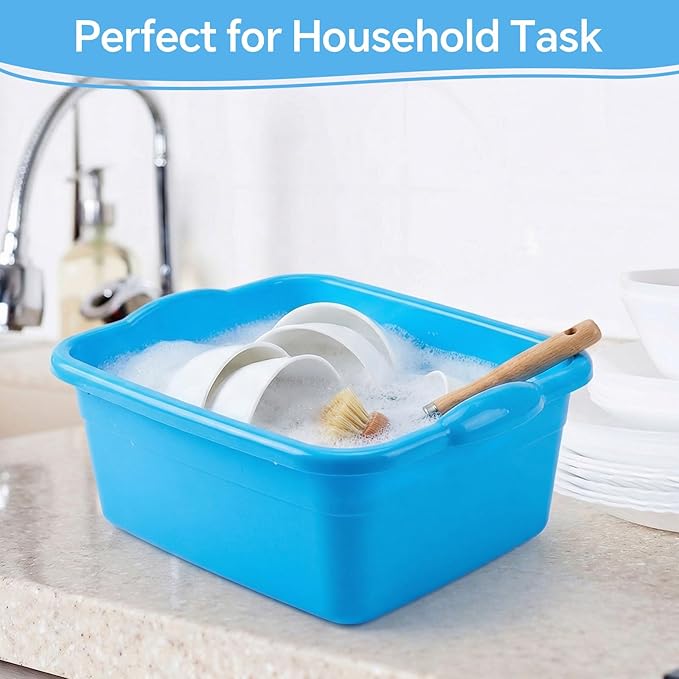 Honeydak 3 Pack Plastic Wash Basins 12 Quart Dish Pan Rectangular Wash Tub Colorful Dishpan for Kitchen Bathroom Sink Face Washing Cleaning Foot Hospital Soaking Laundry Storage Cleaning Supplies