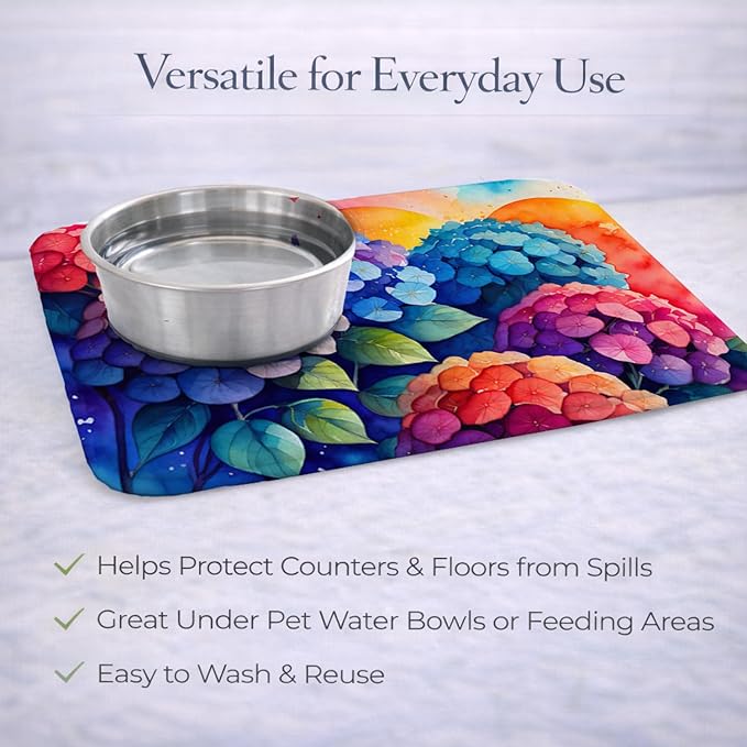 Caroline's Treasures DAC1440DDM Hydrangeas in Color Dish Drying Mat Absorbent Dish Drying Mat Pad for Kitchen Counter Dish Drainer Mat for Countertop 14 x 21 Multicolor