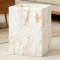 Small Marble Rectangular Trash Can 1.9 Gallon/7.2 Liter Garbage Bin Decorative White Gold Marble Wastebasket Mini Tiny Waste Basket for Bathroom Bedroom Home Office Laundry Room Kitchen