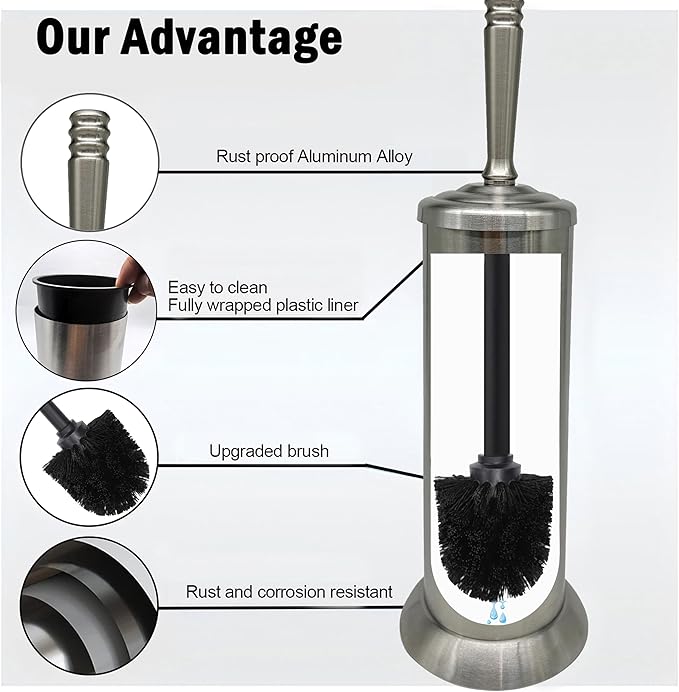 Brushed Nickel Toilet Bowl Brush with Holder Durable Bathroom Cleaning Tool Modern Design for Easy Toilet Maintenance Bathroom Cleaner Brush for Efficient Cleaning and Hygiene