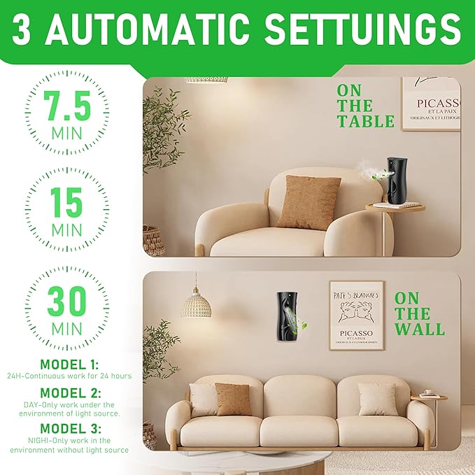 Automatic Air Freshener Spray Dispenser 3-Pack Wall Mounted or FreestandingMultiple Time SettingsCommercial and Home Use in Bathrooms Offices Living Rooms and Commercial Places (Black 1121)