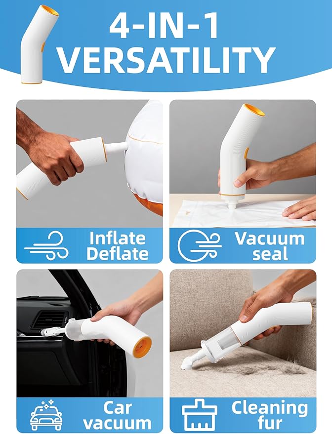 Cordless Car Vacuum 4-in-1 Portable Mini Handheld Vacuum Cleaner with 15000pa Suction Power 2 Suction Modes &amp Multi-Nozzles for Car Home Office Pet White