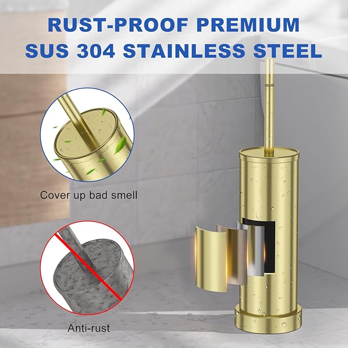 304 Stainless Steel Toilet Brush and Holder Set Toilet Bowl Brush and Holder Heavy Duty with Long Handle Removable Inner Bowl and Splash Protection for Bathroom