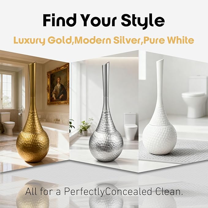 White Toilet Brush and Holder Set Modern Minimalist Bathroom Decor with Anti-Splash Shield Rust-Proof ABS Sleek Bath Accessories for Home &amp Apartment