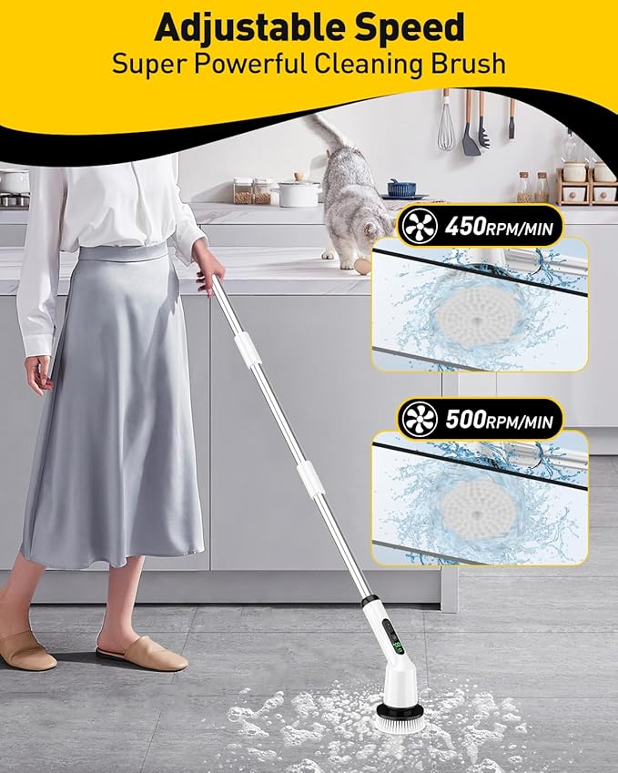 Electric Spin Scrubber for Cleaning Bathroom Shower Scrubber Cordless Cleaning Brush with IPX7 Waterproof &amp 2 Speed 3 Brush Heads Bathroom Cleaning Supplies for Shower Tub Kitchen Tile Toilet W