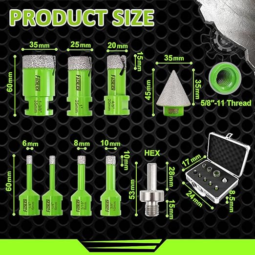 Diamond Core Drill Bits Set - Tile Hole Saw Kit (6/6/8/10/20/25/35mm+35B+Hex) 9pcs for Porcelain Ceramic Tile Granite Marble