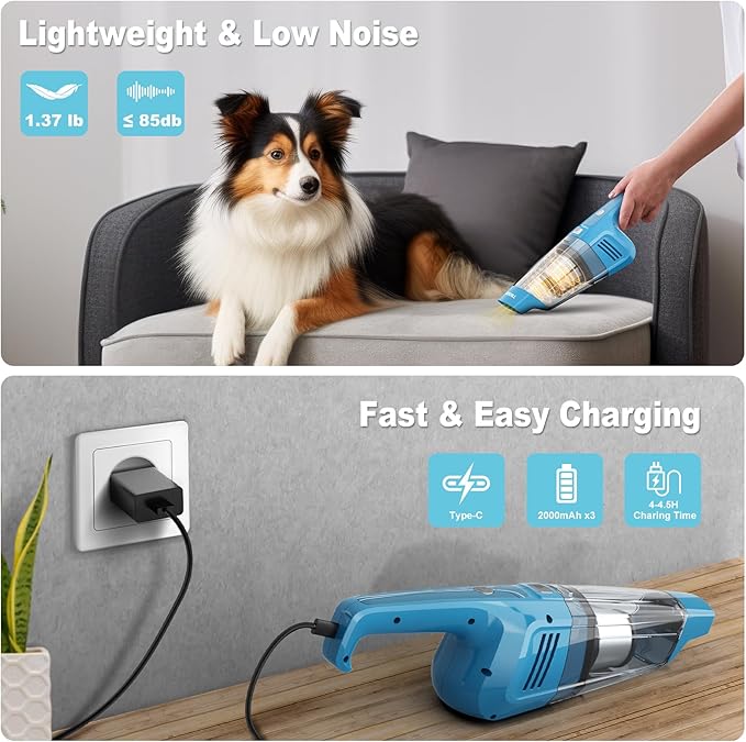 Handheld Vacuum Cordless 14500PA Powerful Suction Hand Held Vacuum Cleaner with Brushless Motor Rechargeable and Portable Car Vacuum for Home Office Car Pet