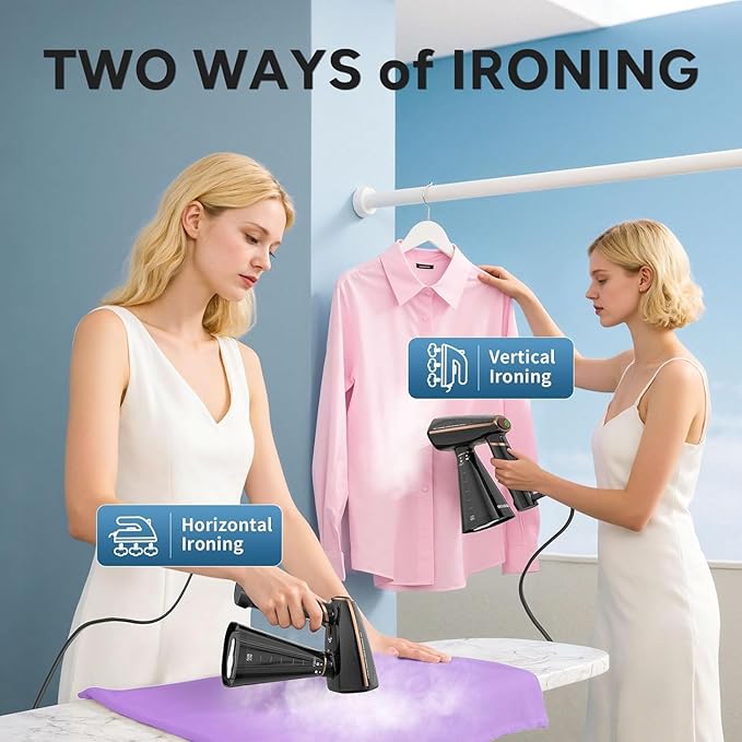 Steamer for Clothes 1200W Portable Handheld Garment Steamer&ampIron 2-in-1 with Fast Heat-up Auto-Off 350ml Water Tank Powerful Foldable Handle Clothes Steamer Compact Size for Travel Home
