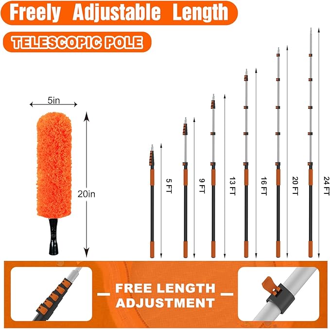 30FT Reach Duster Cleaner Kit Dusters for Cleaning with Extension Pole Baseboard &amp Wall and Window Cleaner Mop for Fan Blades High Ceiling and Cobweb