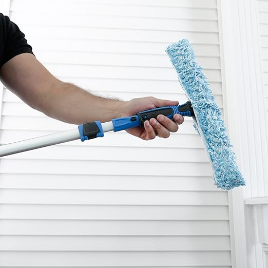 Unger Professional Connect and Clean Total Pro Cleaning Kit All-in-One Household Window Washing with Streak-Free Results Includes 12” Squeegee 14” Scrubber Washer Telescopic Pole Extends Up to 6’