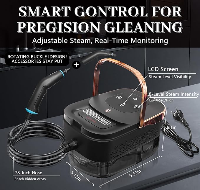 Steam Cleaner Steamer for Cleaning 2500W Pressurized Steam Cleaner with 1.2L Water Tank and 12 Attachments Portable Steamer Cleaner for Home Car Kitchen Bathroom Furniture Tile Grout