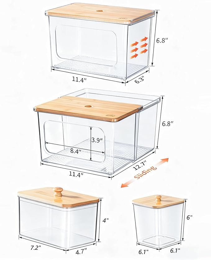 Trash Bag Dispenser Dishwasher Pod Holder - 5 in 1 Plastic Garbage Bag Under Sink Organizer Acrylic Dryer Sheet Balls Laundry Pods Container with Bamboo Lid Pantry Organizers and Storage Box