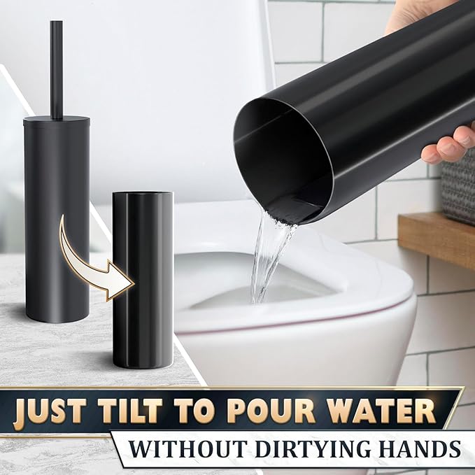 2 PCS Black Toilet Brush and Holder Set - Scratch Resistant Black Toilet Bowl Brush and Holder with Soft Bristles Replaceable Head Protection from Splashes and Compact Design - for Cleaning