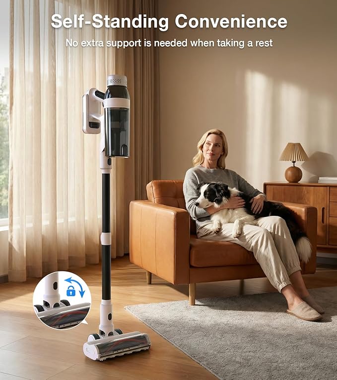 Cordless Vacuum Cleaner 55Mins Vacuum Cleaners for Home 15-in-1 Self-Standing Stick Vacuum with LED Light Anti-Tangle &amp Wall Mount Charge Lightweight Vacuum for Hard Floors Carpets Pet Hair