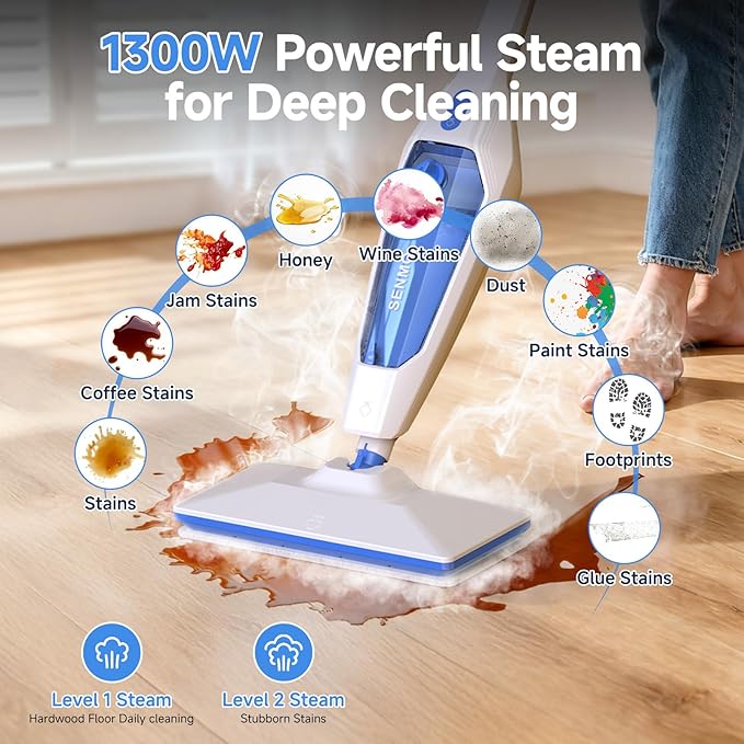 SENMO Steam Mop with Extra Microfiber Mop Pads*2