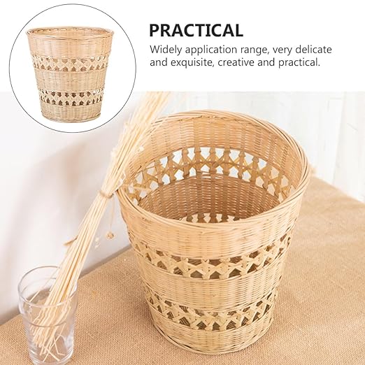 Lurrose Rustic Style Woven Trash Can Hand-Woven Wastebasket Home Rubbish Container for Bathroom Bedroom Living Room Storage
