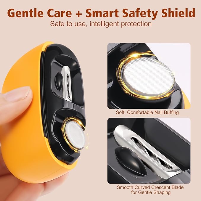 Electric Nail Clipper 2 in 1 Nail Care Tool with Filing Function Safe &amp Gentle Nail Trimmer with LED Light Quiet and Effortless Rechargeable for Adults &amp Seniors (Yellow)