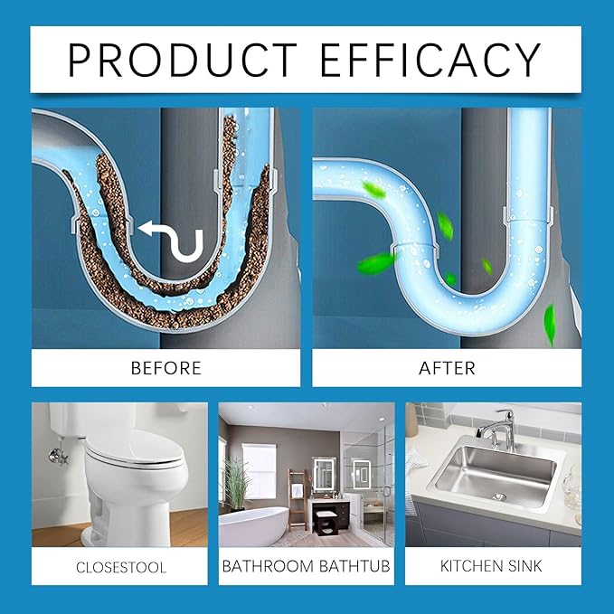 Drain Unclogging Cleaning Powder for Home Kitchen and Bathroom - Rapidly Dissolves Grease &amp Hair Eliminates Blockages &amp Odors(1PCS)
