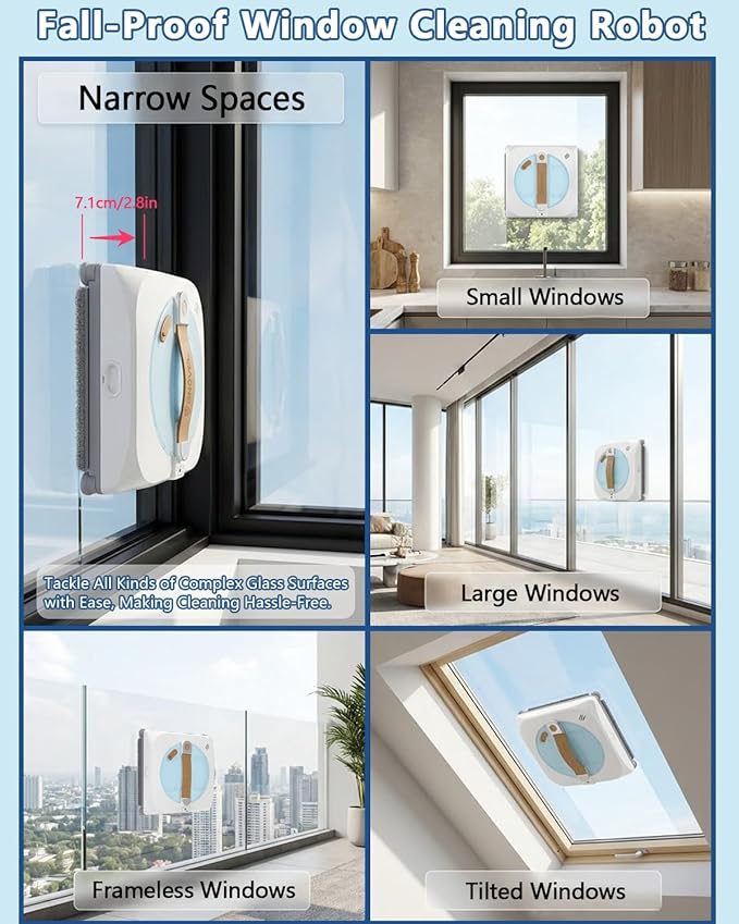 Window Cleaning Robot with 8000Pa 2025 Upgraded Window Cleaner Robot with Intelligent Path Planning 15-Stage Anti-Fall App/Remote Control for Glass Edge Detection System Tile &amp Windows