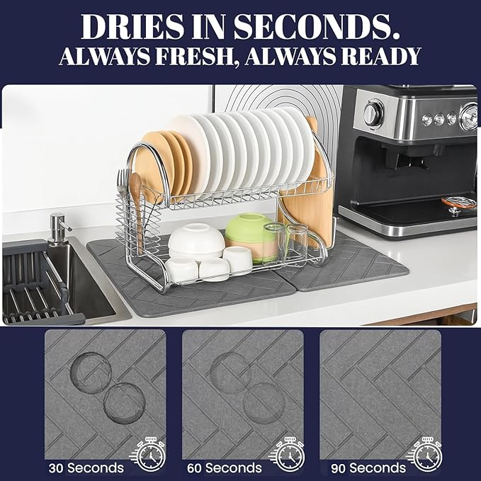 Large Folding Stone Dish Drying Mat for Kitchen Counter – Super Absorbent Diatomite Stone Drying Mat for Dishes Cups &amp Bottles – Quick Dry Space-Saving Multi-Use Kitchen Bath &amp Pet Mat – 2