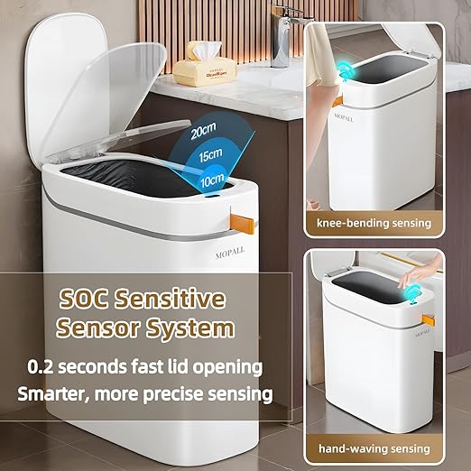 MOPALL Automatic Motion Sensor Bathroom Trash Can with Lid 3.5 Gallon Touchless Garbage Can IPX5 Waterproof Smart Small Waste Basket for Bedroom Kitchen Office