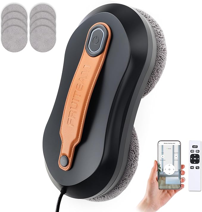 FRUITEAM Window Cleaning Robot with Dual Water Spray APP and Remote Control Automatic Window Cleaner with Leather Belt for Frame Glass Triple Safety System Smart Path Detection