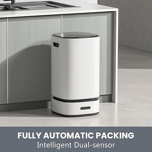 ELPHECO Stainless Steel Trash Can 4 Gallon Self-Bagging Automatic Garbage Can Self-Sealing Wastebasket 15 Liter Trash Bin Large Touchless Metal Trash Can for Home Hotel Office White